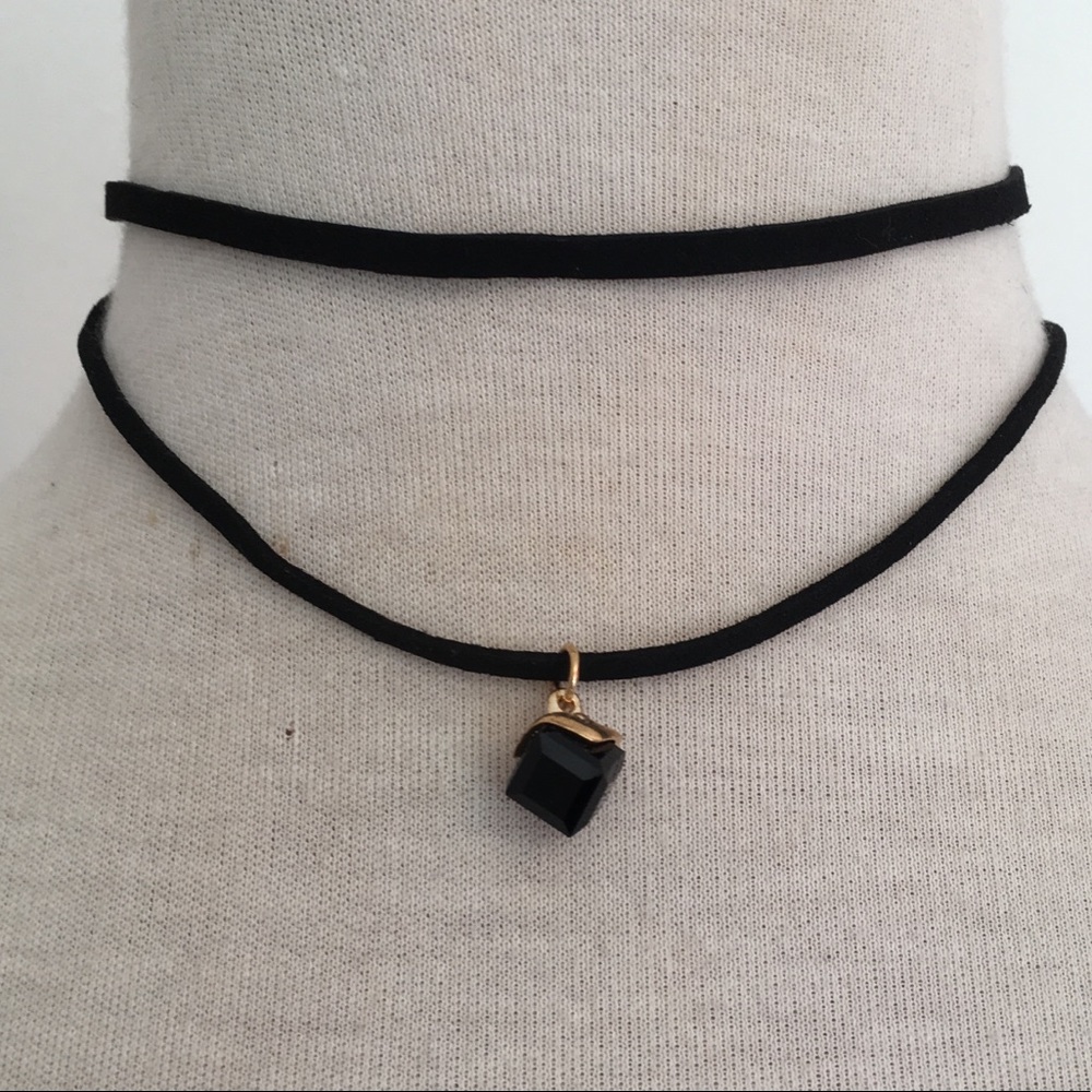 black faux suede layered choker